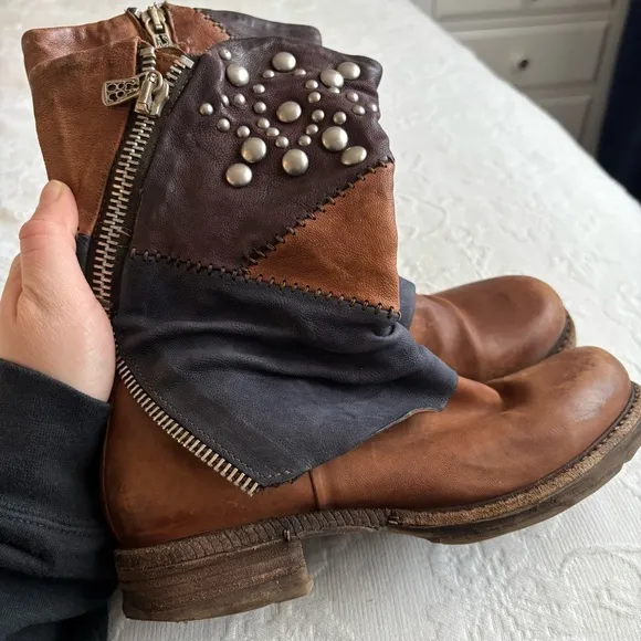 A.S. 98 Simon Brown Leather Studded Boots