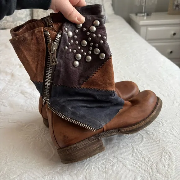 A.S. 98 Simon Brown Leather Studded Boots