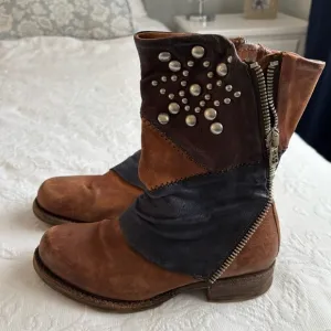 A.S. 98 Simon Brown Leather Studded Boots