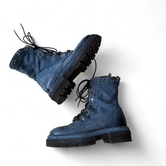 A.S.98 blue Hubie leather lace-up boots