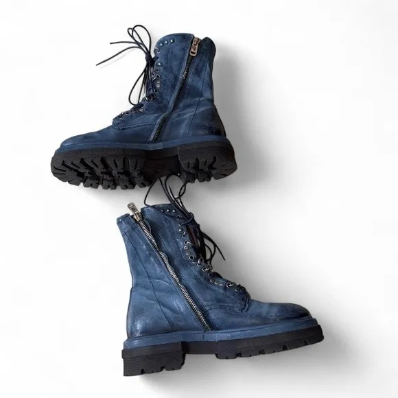 A.S.98 blue Hubie leather lace-up boots