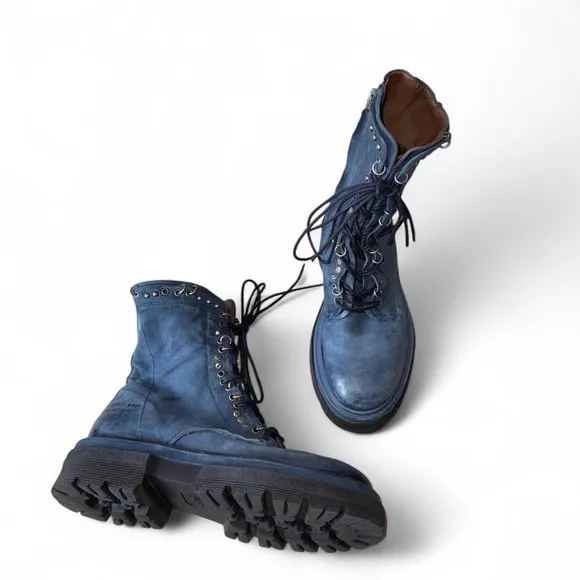 A.S.98 blue Hubie leather lace-up boots