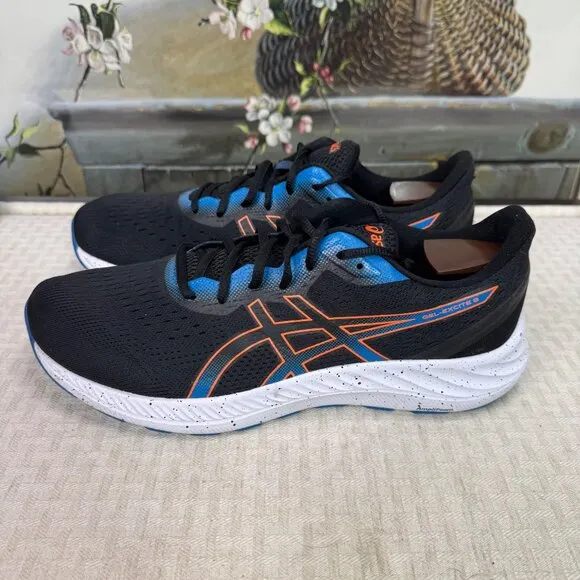 Asics Mens Running Shoes Size 11 Black/Blue/Orange Everyday Comfort AmpliFoam