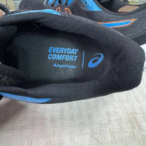 Asics Mens Running Shoes Size 11 Black/Blue/Orange Everyday Comfort AmpliFoam