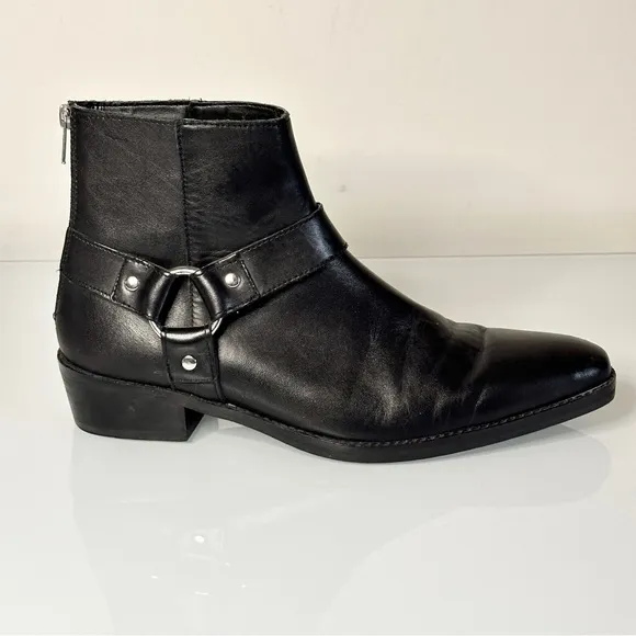 ASOS DESIGN Men’s Cuban Heel Black Leather Harness Boots 10 / EU 43 / UK 9