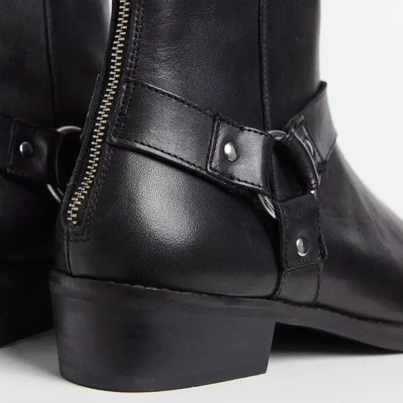 ASOS DESIGN Men’s Cuban Heel Black Leather Harness Boots 10 / EU 43 / UK 9