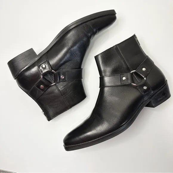 ASOS DESIGN Men’s Cuban Heel Black Leather Harness Boots 10 / EU 43 / UK 9
