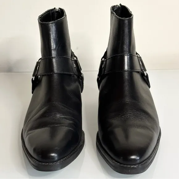ASOS DESIGN Men’s Cuban Heel Black Leather Harness Boots 10 / EU 43 / UK 9