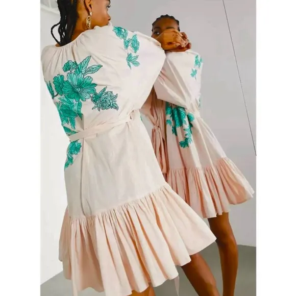 ASOS EDITION embroidered wrap mini dress. Size 6.