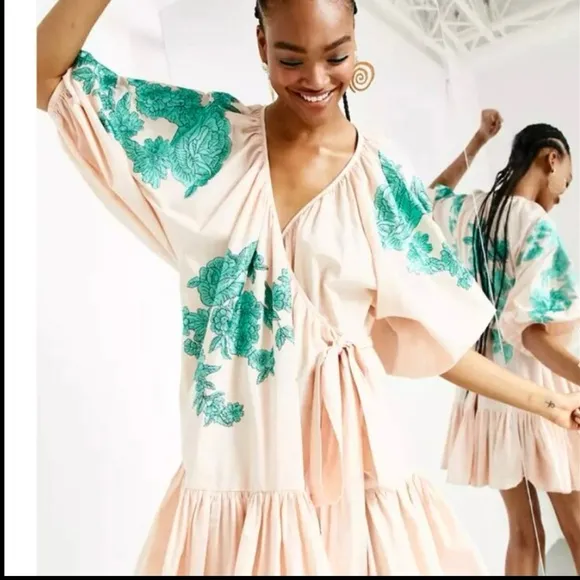 ASOS EDITION embroidered wrap mini dress. Size 6.