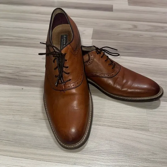 Aston Grey Dress Shoes Mens 8.5 Ybilia Oxford Brown Leather Round Toe Lace Up
