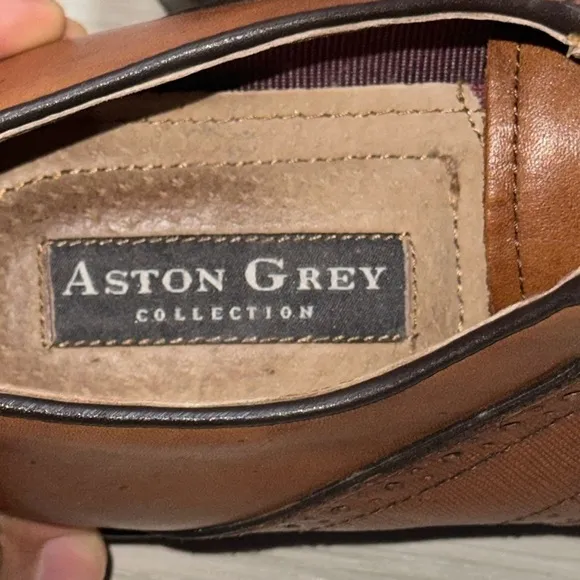 Aston Grey Dress Shoes Mens 8.5 Ybilia Oxford Brown Leather Round Toe Lace Up