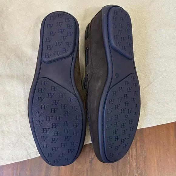 AUSTEN HELLER Driving Loafers Moccasin in Brown Suede w Navy Accents