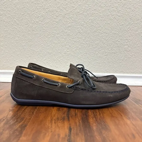 AUSTEN HELLER Driving Loafers Moccasin in Brown Suede w Navy Accents
