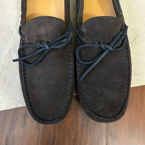 AUSTEN HELLER Driving Loafers Moccasin in Brown Suede w Navy Accents