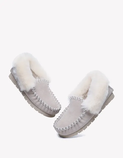 Australian Shepherd UGG Ankle Slippers Unisex Popo Premium Sheepskin Moccasins