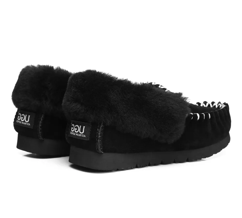 AUSTRALIAN SHEPHERD® UGG Men Sheepskin Wool Ankle Slippers Popo Moccasins Big Size