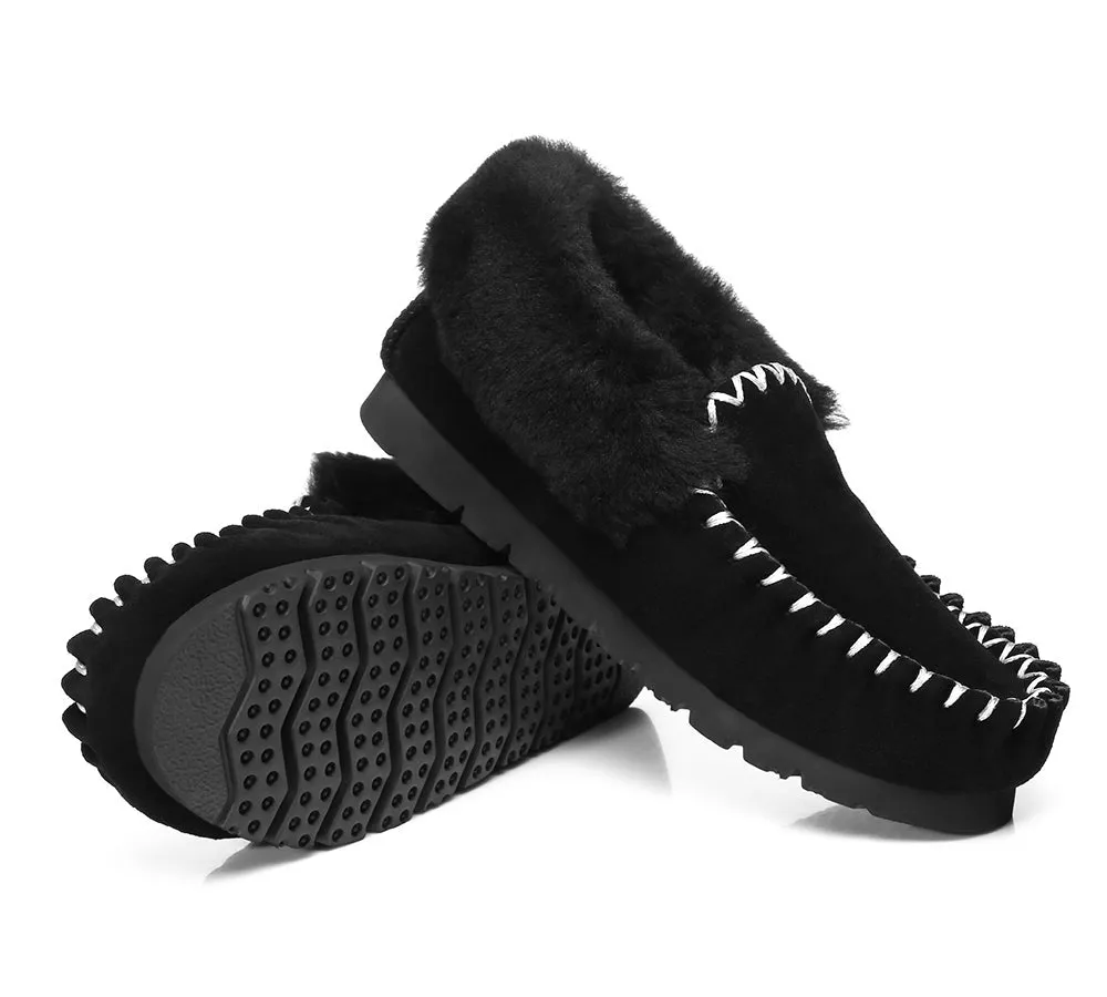 AUSTRALIAN SHEPHERD® UGG Men Sheepskin Wool Ankle Slippers Popo Moccasins Big Size