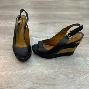 Authentic Fendi Leather Pequin Slingback Espadrille Wedges Size 39