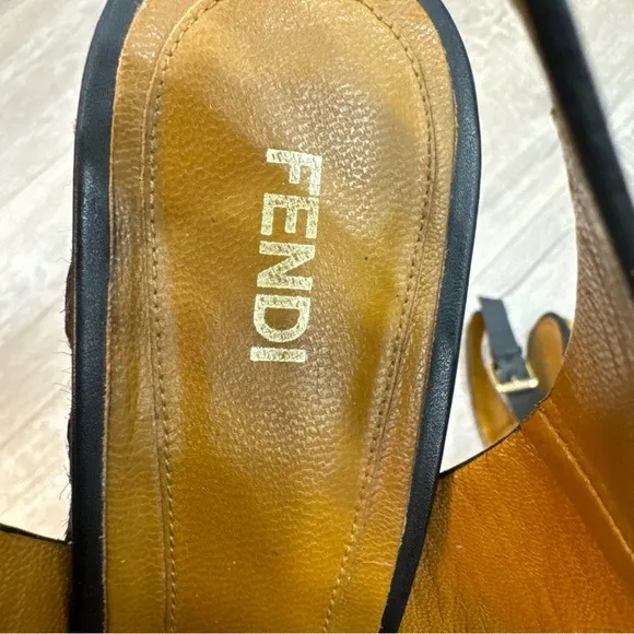 Authentic Fendi Leather Pequin Slingback Espadrille Wedges Size 39