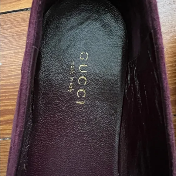 Authentic Gucci Viola Purple Suede Flats with Black Velvet Bow Size 38