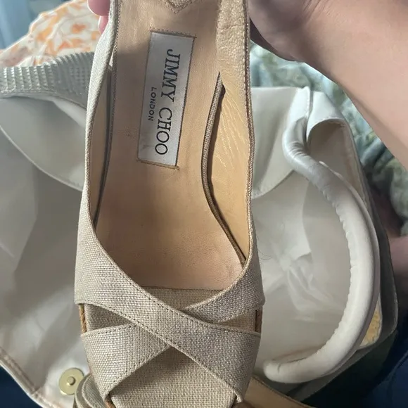 😻authentic  Jimmy Choo Amely 105mm Metalic Slingback Wedges