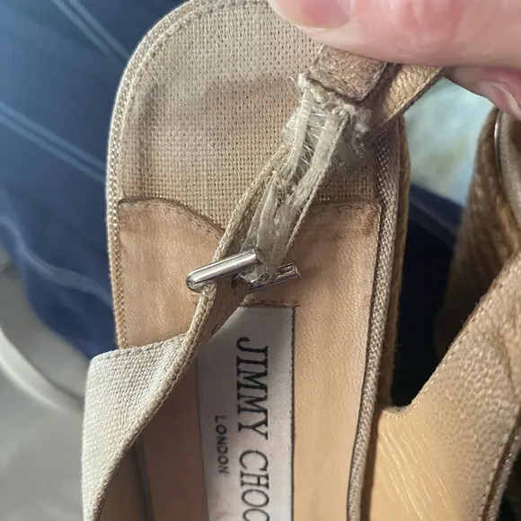 😻authentic  Jimmy Choo Amely 105mm Metalic Slingback Wedges