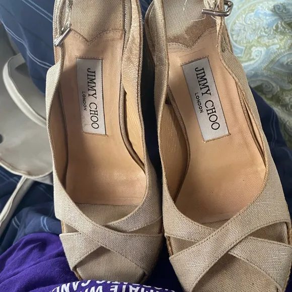 😻authentic  Jimmy Choo Amely 105mm Metalic Slingback Wedges