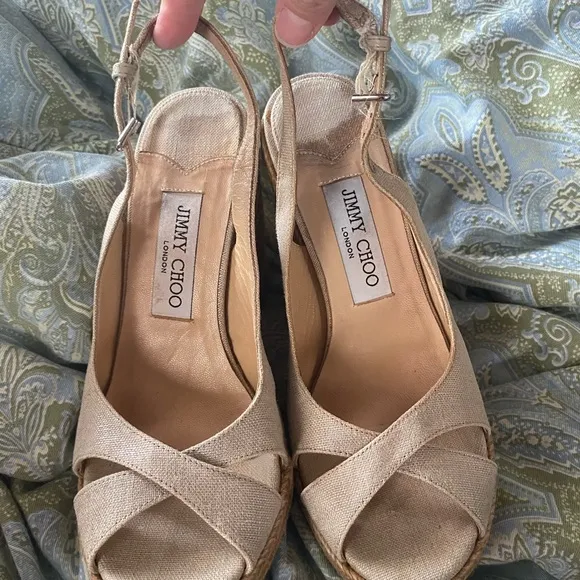 😻authentic  Jimmy Choo Amely 105mm Metalic Slingback Wedges