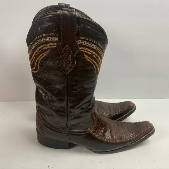 Azabache Boots Leather Vaquero Mexico Boots Snip Toe Brown Cowboy Western 8