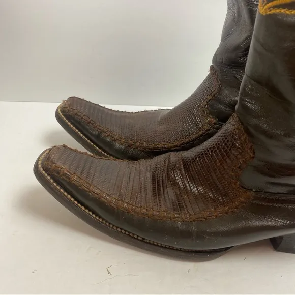 Azabache Boots Leather Vaquero Mexico Boots Snip Toe Brown Cowboy Western 8