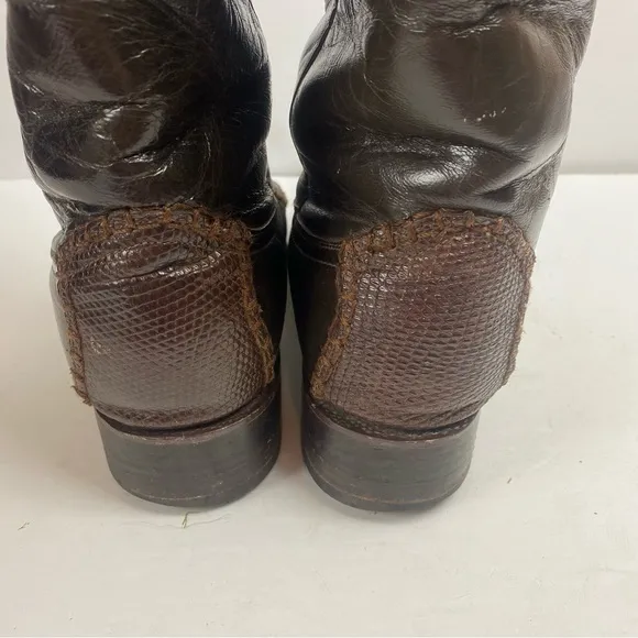 Azabache Boots Leather Vaquero Mexico Boots Snip Toe Brown Cowboy Western 8