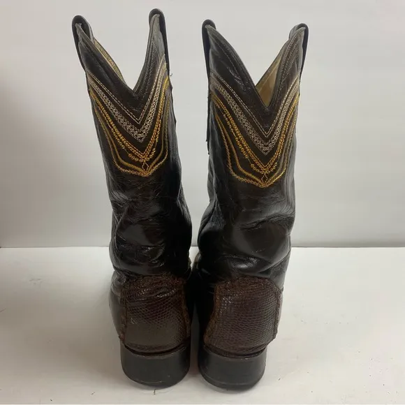 Azabache Boots Leather Vaquero Mexico Boots Snip Toe Brown Cowboy Western 8