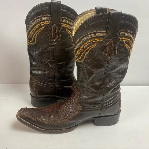 Azabache Boots Leather Vaquero Mexico Boots Snip Toe Brown Cowboy Western 8