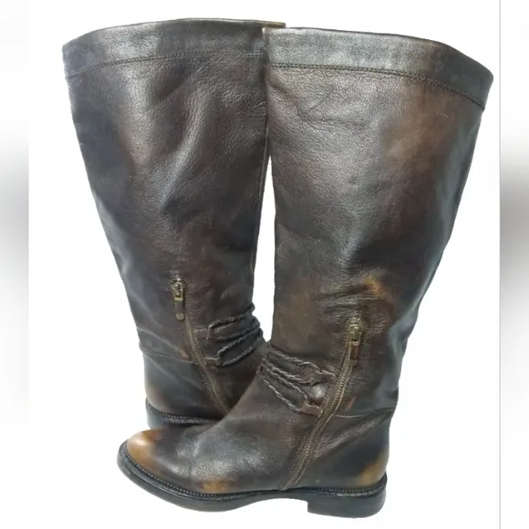 B Makowsky Women's Leather Riding Boots Size 7.5 Buckle &amp; Zip Accents Brown
