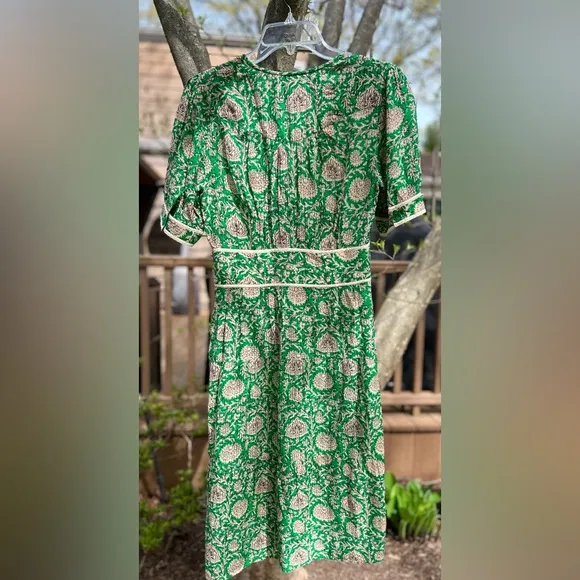 Ba&amp;sh Plume Green Floral Printed Short Sleeve Button Down Midi Dress Size 4