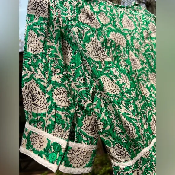 Ba&amp;sh Plume Green Floral Printed Short Sleeve Button Down Midi Dress Size 4
