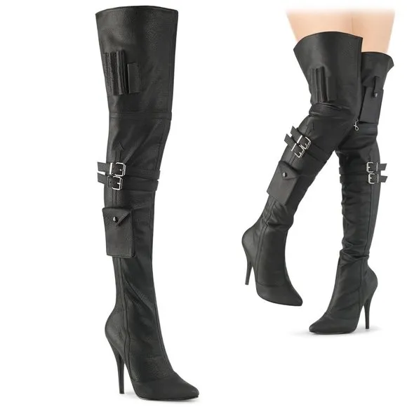 Back Slit Heel Thigh High Boots