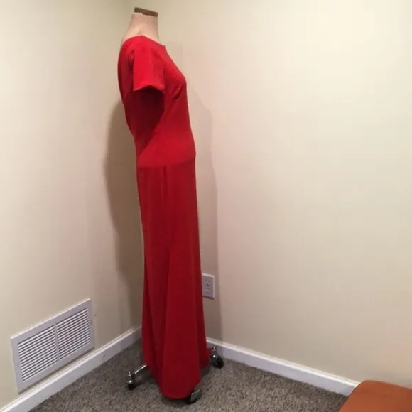 Badgley Mischka Cascade Gown Size 4 Red Formal Maxi Dress