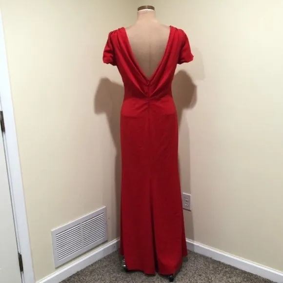 Badgley Mischka Cascade Gown Size 4 Red Formal Maxi Dress