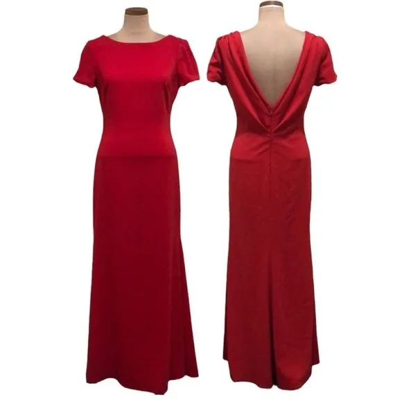 Badgley Mischka Cascade Gown Size 6 Red Formal Maxi Dress