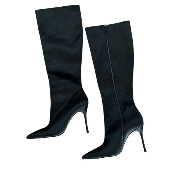 Badgley Mischka Collection Runway Knee High Black Satin Boots – Sz 9