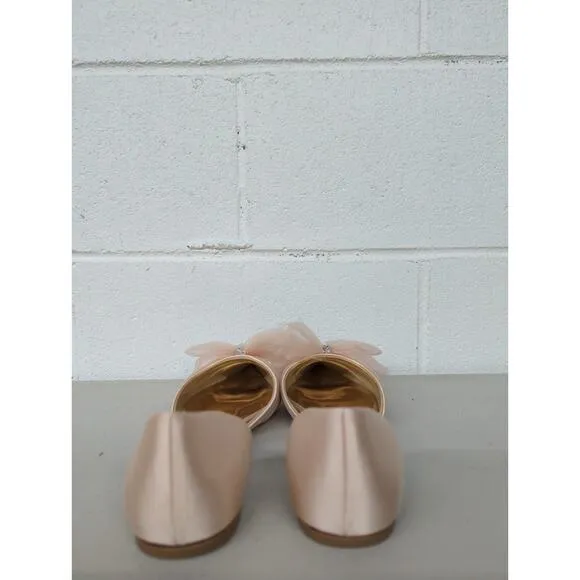 Badgley mischka fergie Sz 8 ballet pink flats pointed toe bow tulle rhinestone