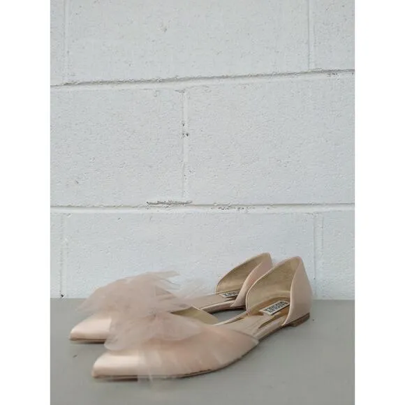 Badgley mischka fergie Sz 8 ballet pink flats pointed toe bow tulle rhinestone