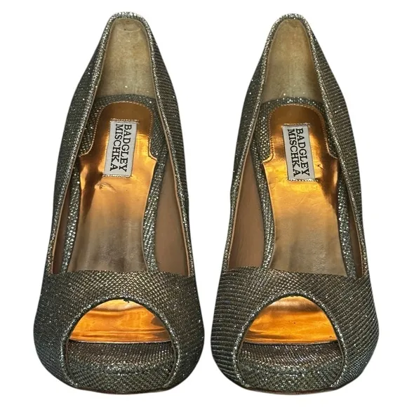 Badgley Mischka Lust Metallic Stiletto Pump Peep Toe - Women’s 10. Wedding ready