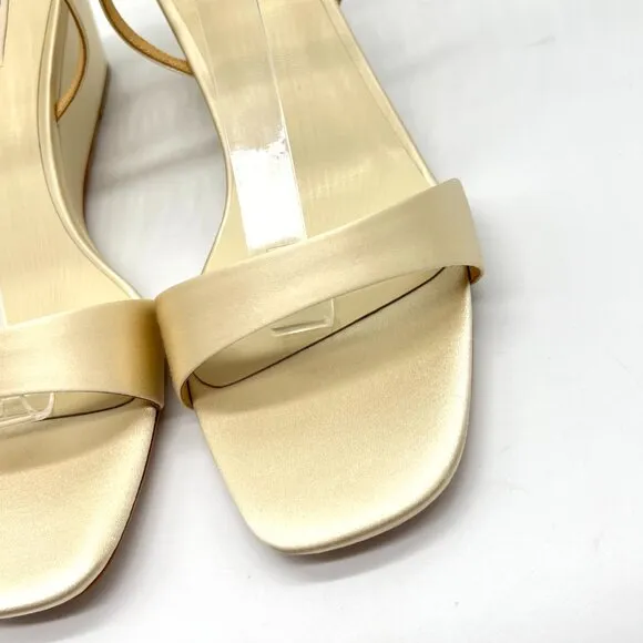 Badgley Mischka Size 9.5 Ivory Satin Jeweled Wedges Dress Sandals Heels Shoes