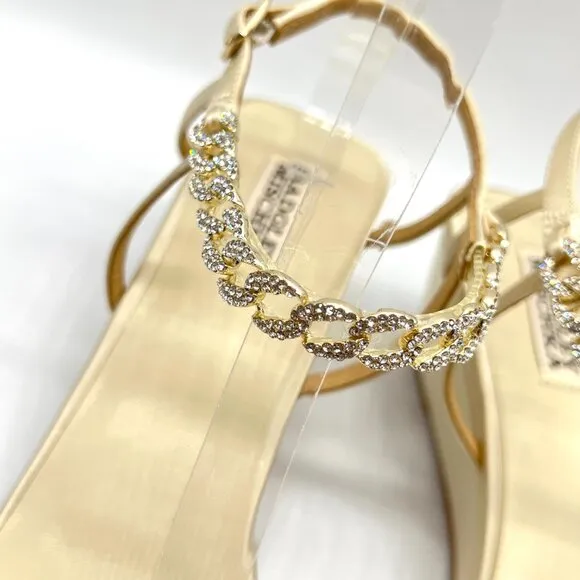 Badgley Mischka Size 9.5 Ivory Satin Jeweled Wedges Dress Sandals Heels Shoes