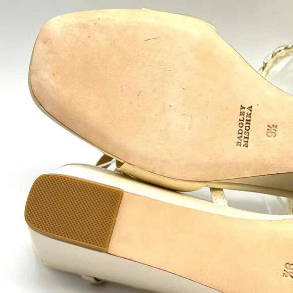 Badgley Mischka Size 9.5 Ivory Satin Jeweled Wedges Dress Sandals Heels Shoes