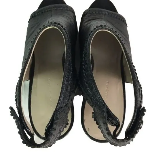 Balenciaga 39 brogue peeptoe wedges black