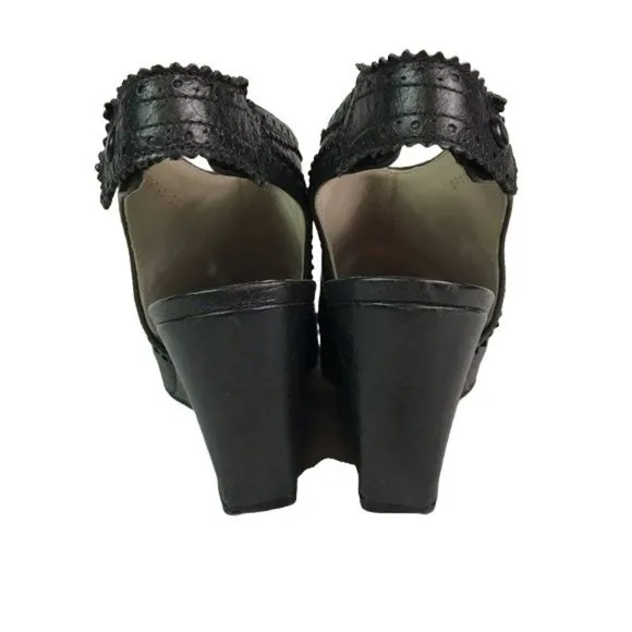 Balenciaga 39 brogue peeptoe wedges black